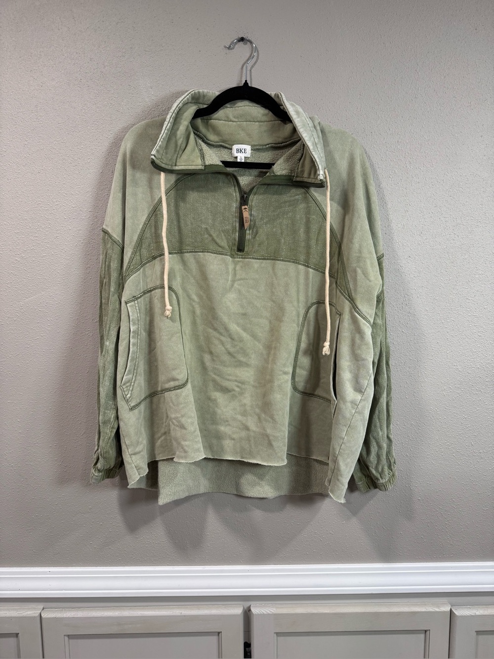 BKE Light Olive Green Half-Zip Pullover Sweatshirt - Picture 2 of 5